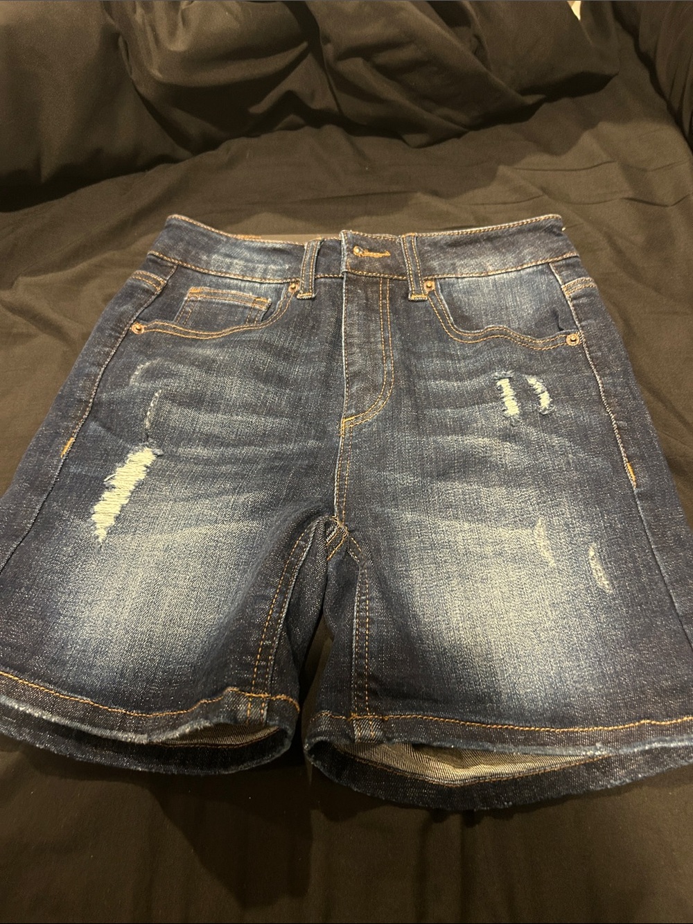 Classic Dark Blue Distressed Denim Jean Shorts for Women